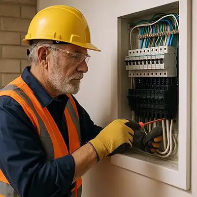 Electrician performing home wiring upgrade in Eastern Iowa